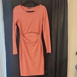 Elegant Coral Long Sleeve Fashion Nova Dress